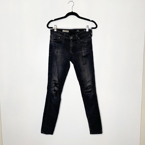 AG Adriano Goldschmied The Legging Ankle Distressed Skinny Jeans Black 25 - Picture 1 of 10